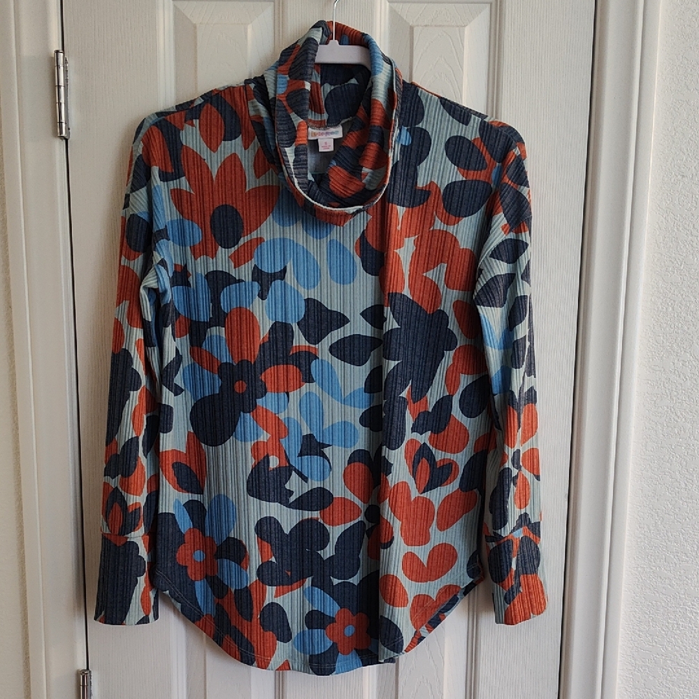 LuLaRoe Aubrey Cowl Neck Top Multicolor Flower Patterned Size Small
